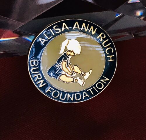 Authentic Alisa Ann Ruch Burn Foundation Blue Gold Tone Pin Badge