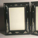 Vintage Korean Black Lacquer Mother Of Pearl Inlay Double Picture Frame