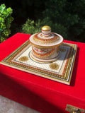 Gold Leaf Work On Marble Plate & Bowl Royal City Of Jaipur India Red Velvet Box