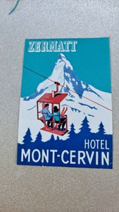 Vintage Hotel Mont-Cervin Snow Mountain Ski Snowboard Lift Luggage Label Zermatt