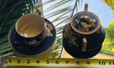 Vintage Porcelain Gold Black Hand Painted Japanese Tea Pot Cup Saucer Plate Set