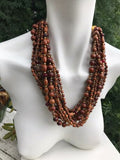 Joan Rivers Multi Strand Brown Wooden Red Beads Necklace