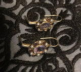 Antique Signed Sterling Silver 925 Faceted Amethyst & Pearl Pierced Earrings