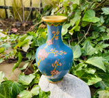 Vintage Chinese Quality Blue Multi Color Floral Cloisonne Enamel Brass Vase