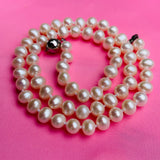 Signed CN Sterling Silver 925 Cultured Fresh Water Pearl Necklace Hand Knotted