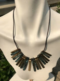 Vintage Tribal Hand Painted Mixed Metals Blue + Gold Tone Statement Necklace
