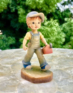 Signed Anri Design Valentine Italy Woodcarving Young Boy w Toolbox Figurine