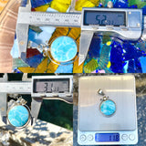 Blue Caribbean Larimar Stone Round Gemstone 925 Sterling Silver Pendant 11.8g