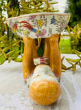 Vintage Porcelain Hand Painted Bird Multi Color Laying Monkey Holder Bowl Dish