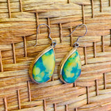 Sterling Silver 925 Blue Green Turquoise Tone Teardrop Pierce Dangle Earrings 6g