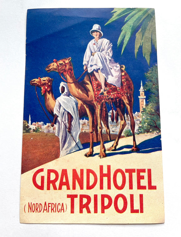 Vintage Grand Hotel Tripoli NordAfrica Camel Original Luggage Label