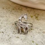 Sterling Silver 925 Marcasite Articulated Giraffe Animal Ring 4g Size 7.5-8