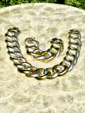 Vintage Sterling Silver 925 + Brass TD-39 Wide Curblink Necklace + Bracelet