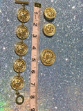Vintage Gold Tone Roman Greek Key Medusa Head Coin Bracelet Earrings Pendant Set