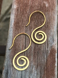 Vintage Gold Tone Swirl Abstract Pierced Drop Earrings