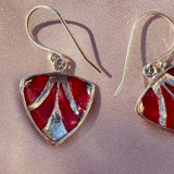 Sterling Silver 925 Red Enamel Wood Grain Triangle Drop Pierced Earrings 3g