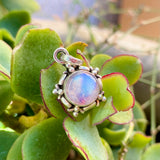 Sterling Silver 925 Colorful Moonstone Ornate Moon Stone Charm Pendant 1.8g Gem