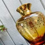 Vintage Gold Tone Floral Motif Transparent Glass Decorative Art Vase