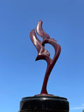 Signed Hanson Flying Birds Burgundy Bronze Sculpture Mounted Black Marble Ford