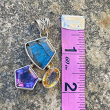 Sterling Silver 925 Labradorite Amethyst Citrine Faceted Gem Stone Pendant 14.9g