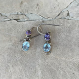 Vintage Sterling Silver 925 Amethyst Blue Topaz Aquamarine Dangle Earrings 4.1g