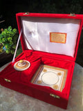 Gold Leaf Work On Marble Plate & Bowl Royal City Of Jaipur India Red Velvet Box