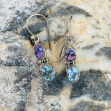 Vintage Sterling Silver 925 Amethyst Blue Topaz Aquamarine Dangle Earrings 4.1g