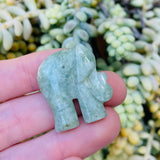 Vintage Artisan Carved Green Jade Jadeite Stone Elephant Charm Pendant