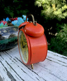 Vintage Florn Orange Western Germany Double Brass Bell Alarm Clock - Runs ! Rare