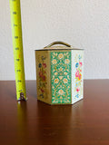 Vintage Belgium Flower Metal Tin Tea Floral Art Octagon Canister Container