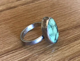 Sterling Silver Mixed Blues Turquoise Navy Blue Stone Oval Ring Size 7.85