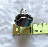 Vintage Taxco T8-4B Sterling Silver 925 Turquoise Onyx Coral Mexico Ring Size 9