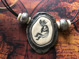 Signed Chicos Necklace Kokopelli Aged Silver tone Southwestern Pendant