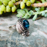 STC Sign Sterling Silver 925 Blue Abalone Shell Flower Feather Ring 4.1g Sz 6.5