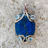 Vintage Sterling Silver 925 Lapis Lazuli Large Aquamarine Gemstone Pendant 21.4g