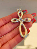 Vintage Sterling Silver 925 Infinity Silhouette Religious Cross Pendant 5.2g