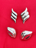 Vintage Sterling Silver Signed 925 Mexico Chunky Clip On Earrings Set of 2 Lot