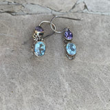 Vintage Sterling Silver 925 Amethyst Blue Topaz Aquamarine Dangle Earrings 4.1g