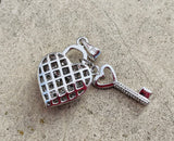 Sterling Silver CZ Rhinestone Key to My Heart Locket Lock 2 Piece Pendant