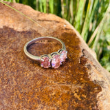 Sterling Silver 925 FAS Pink Gem 3 Stone Gemstone Ring Size 6.75 Weighs 2.8g