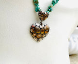 Unique Faux Turquoise Stone & Heavy Silver Tone Heart Pendant Fashion Necklace