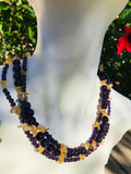 Signed FP Sterling Silver 925 Amethyst Citrine Stone Bead Long Necklace Set of 2