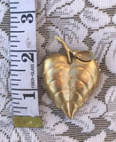 Vintage Gold Tone Leaf Solid Perfume Container Brooch Pin