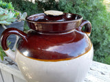 R.R.P Co. Roseville Ohio USA Stoneware Brown Ceramic Jug Bean Pot Lid Container
