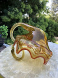 Vintage Large Swan Hand Blown Italian Art Glass Orange Yellow Swirl Candy Dish