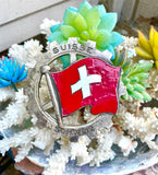 Vintage Suisse Schweiz Swiss Red Enamel Silver Tone Metal Automobile Car Badge