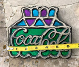 Coca Cola Multi Color Stained Glass Footed Cast Iron Trivet San Francisco Japan