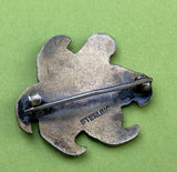Vintage Sterling Silver Enamel Orange Flower Pin Brooch
