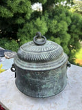 Antique Primitive Large Hammered Copper Metal Pot Kettle Container With Handle