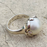 Sterling Silver 925 Signed Bask Faux Pearl Ring Size 8 Weighs 9.1g